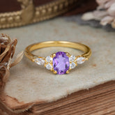 Oval Cut Amethyst Classic Side Stone Engagement Ring